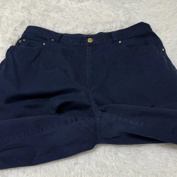 Lauren Ralph Lauren Pant Chino Navy Capri high Rise Cropped Classic Size 16 W - Picture 9 of 15